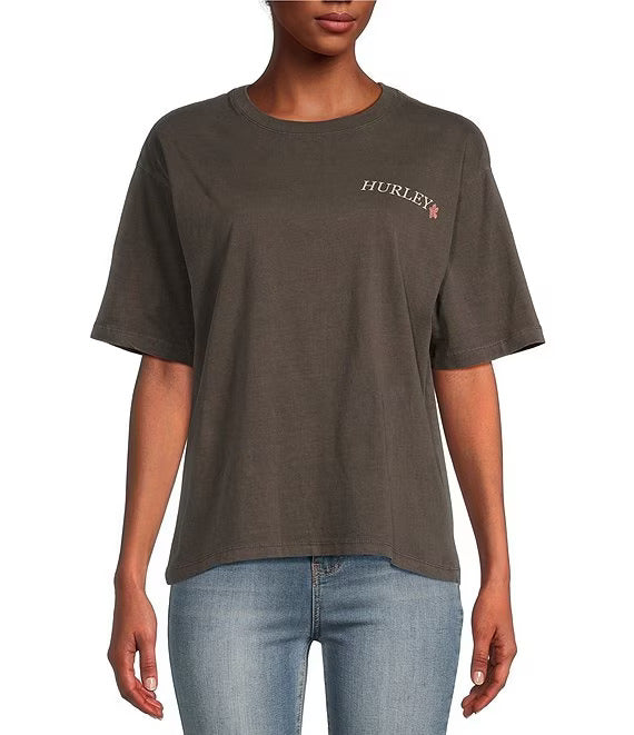 Hurley Women's Leopardo Slim Boyfriend T-Shirt Black HDU018K4