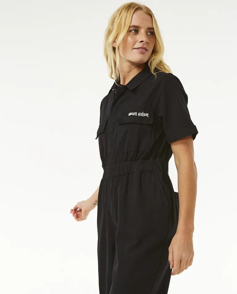 Load image into Gallery viewer, Rip Curl Women&#39;s Holiday Boilersuit Coveralls Washed Black 00VWRO-8264
