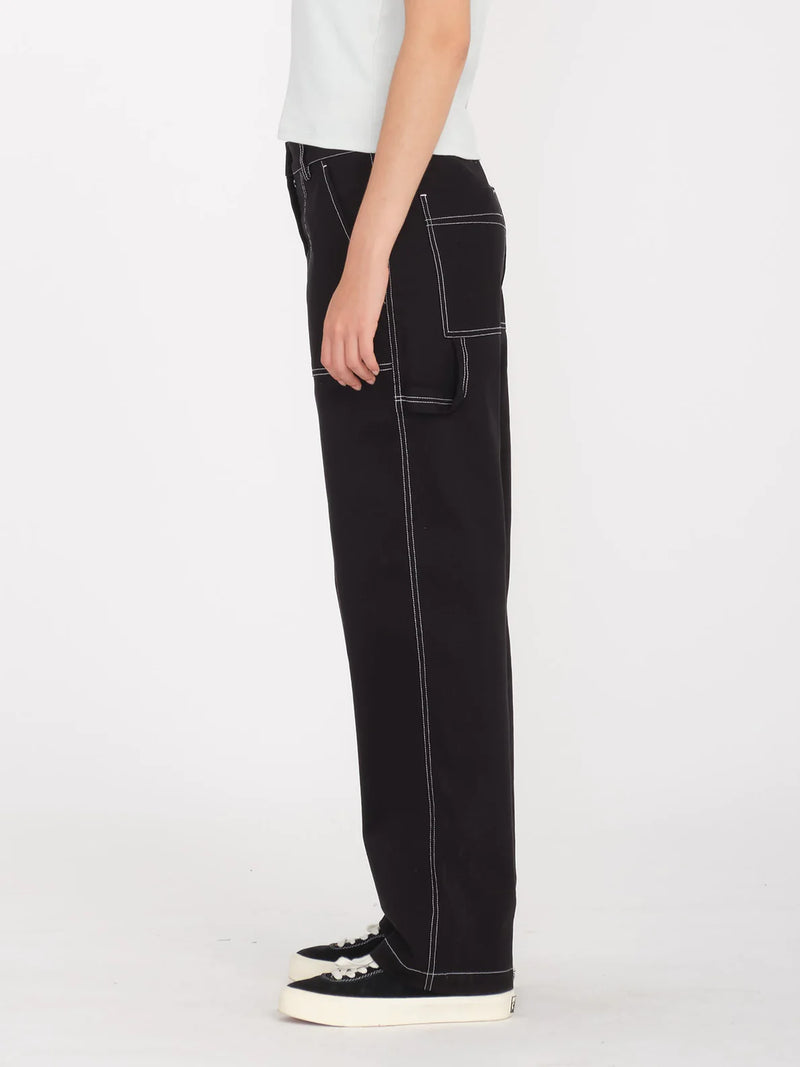 Load image into Gallery viewer, Volcom Women&#39;s Stone Kraft Relaxed Straight Fit Pants Black B1112401_BLK

