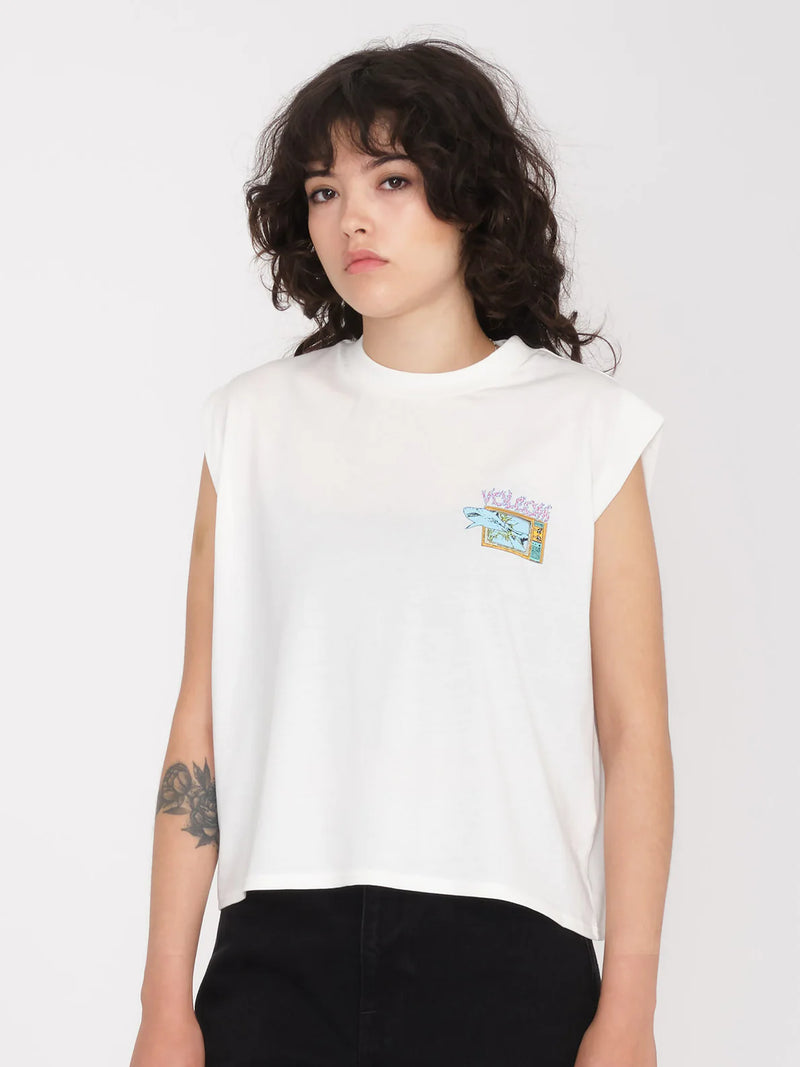Load image into Gallery viewer, Volcom Women&#39;s Frenchsurf Tank T-Shirt Star White B4512408_SWH
