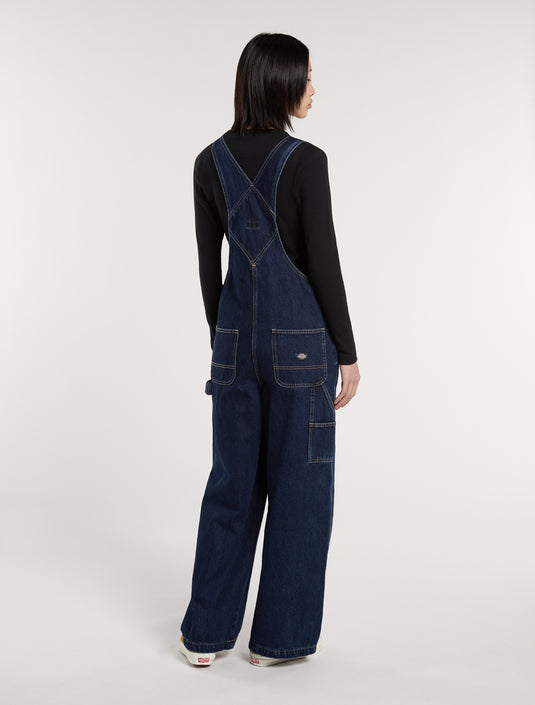 Dickies Women's Mechanic Loose Denim Bib Overalls Dark Indigo DK0A87N70DD