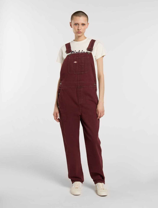 Dickies Women's Loose Canvas Bib Overalls Burgundy DK0A87N8L161