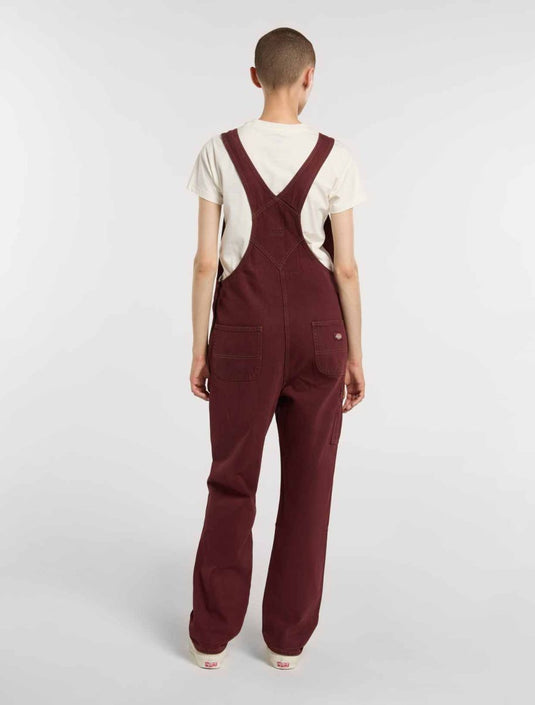 Dickies Women's Loose Canvas Bib Overalls Burgundy DK0A87N8L161