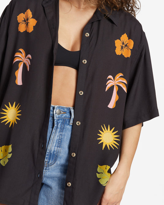Billabong Women's On Vacation Oversized Fit Shirt Black Sands ABJWT00458-BSD