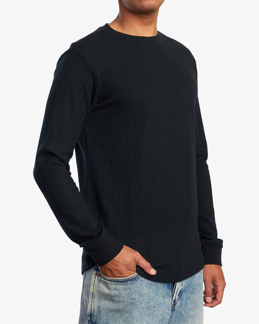 RVCA Day Shift Long Sleeve Thermal Sweatshirt Black AVYKT00104-BLK