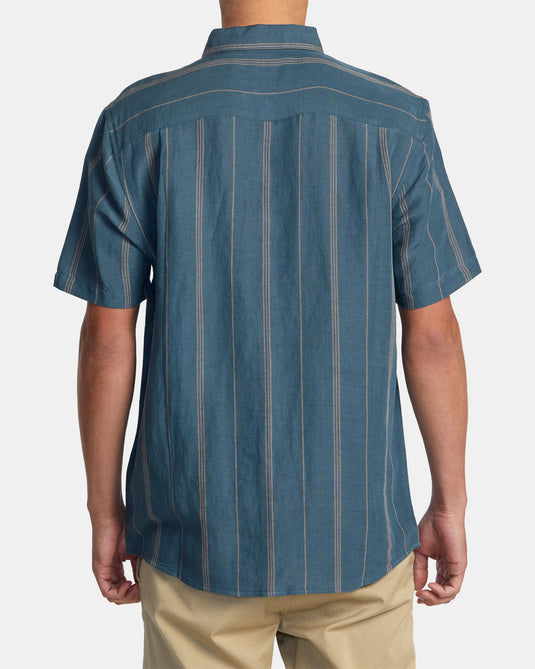 Rvca Men's Mercy Stripe Regular Fit Shirt Duck Blue AVYWT00513-BRK0
