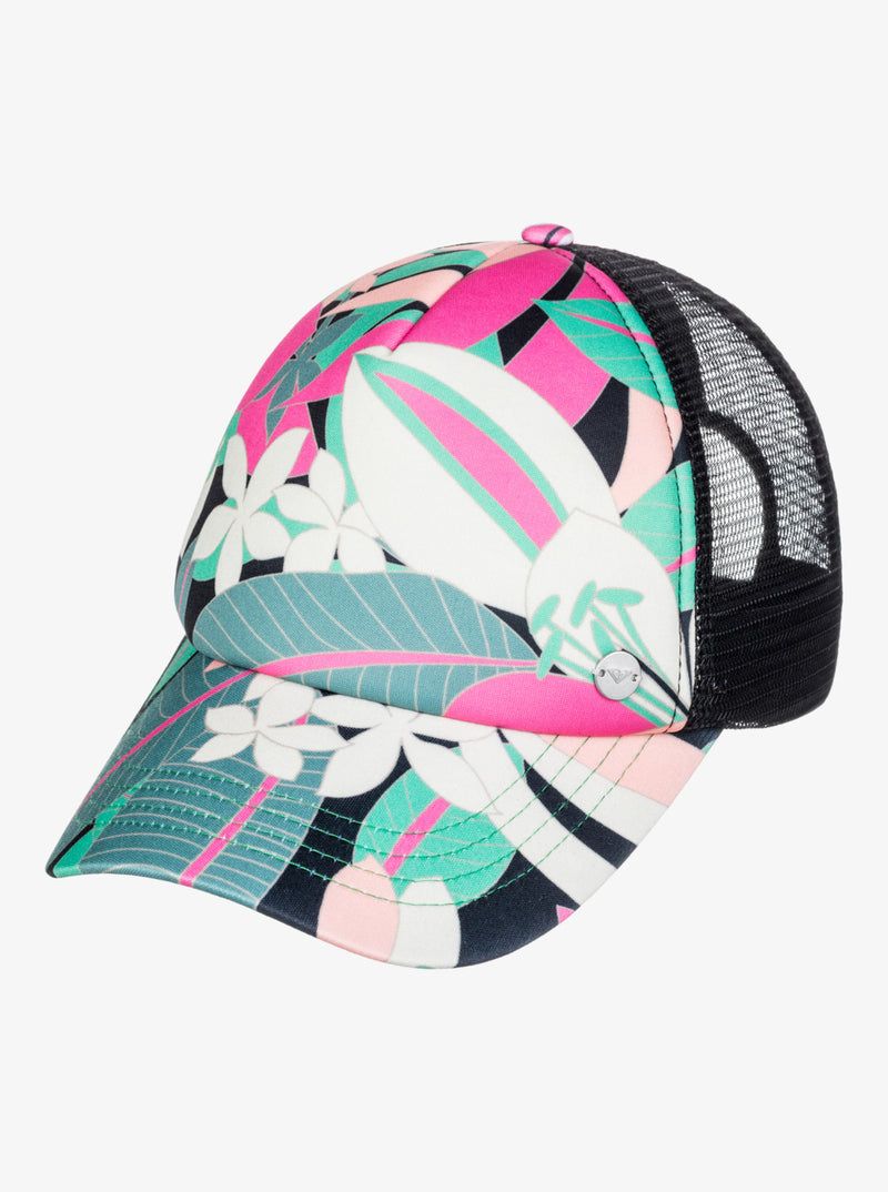 Load image into Gallery viewer, Roxy Women&#39;s Beautiful Morning Trucker Cap Anthracite Palm Song Axs ERJHA04268-KVJ4
