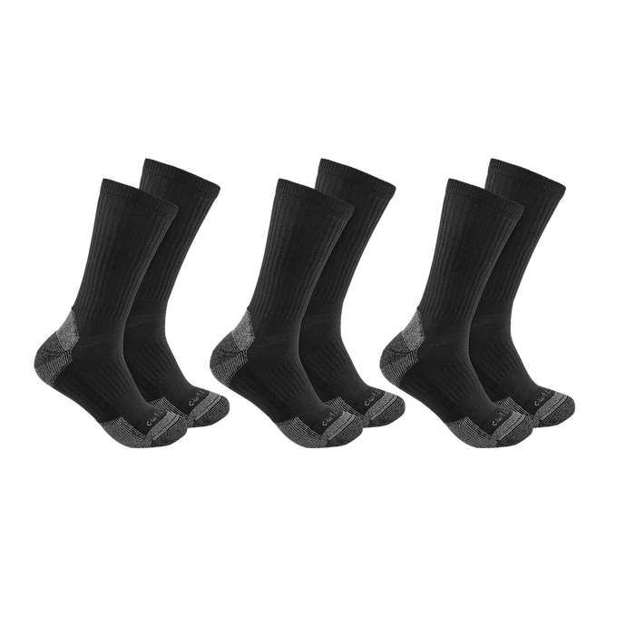 Carhartt Mens' Midweight Cotton Blend Crew Sock 3 Pairs Black SC6203M