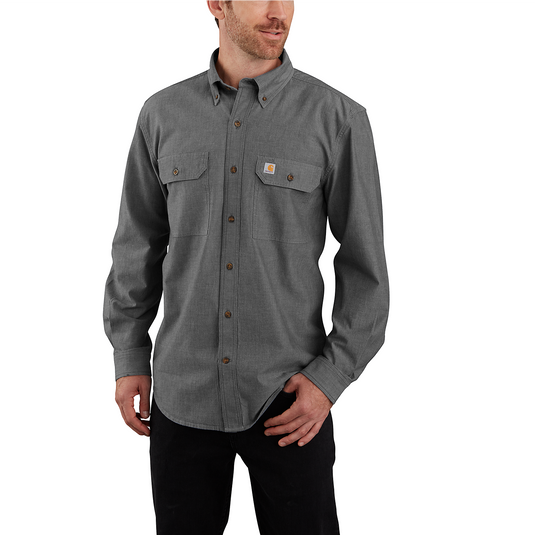 Carhartt Mens' Midweight Chambray Long-Sleeve Shirt Black Chambray 104368-BKC