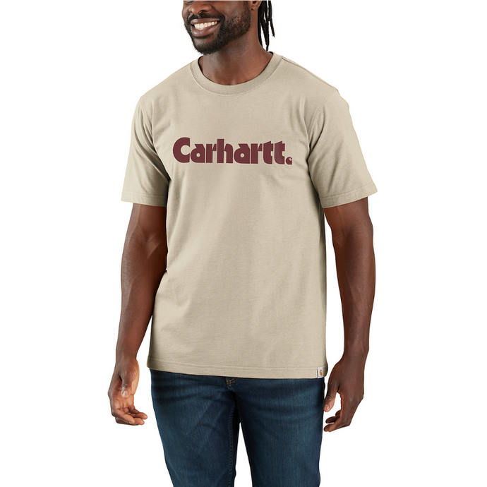 Carhartt Mens' Relaxed Fit Lightweight Short-Sleeve Logo Graphic T-Shirt Oat Milk 107046-A16