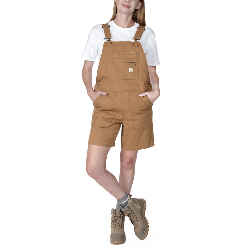 Load image into Gallery viewer, Carhartt Women&#39;s Rugged Flex Canvas Shortall Bib Carhartt Brown 106197-BA4
