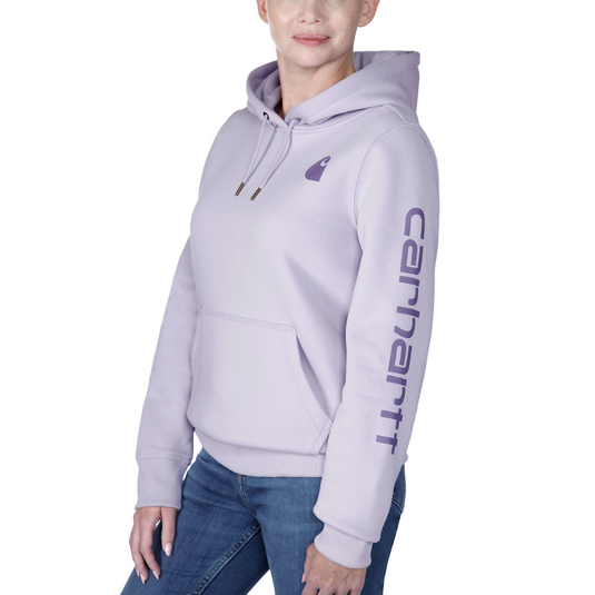 Carhartt Women's Relaxed Fit Midweight Logo Sleeve Hoodie Lilac Haze 102791-V62