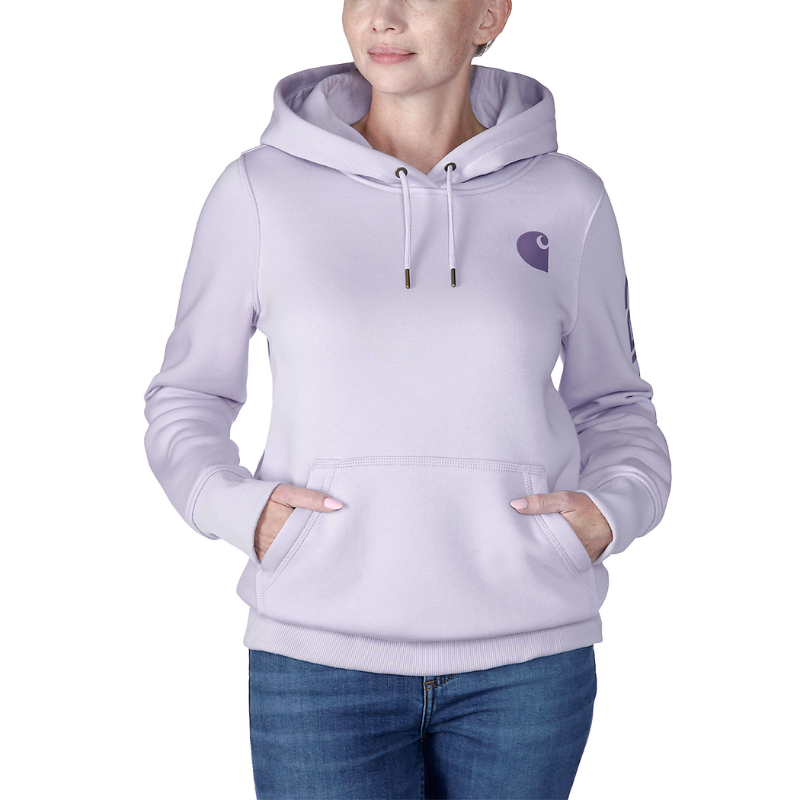 Load image into Gallery viewer, Carhartt Women's Relaxed Fit Midweight Logo Sleeve Hoodie Lilac Haze 102791-V62
