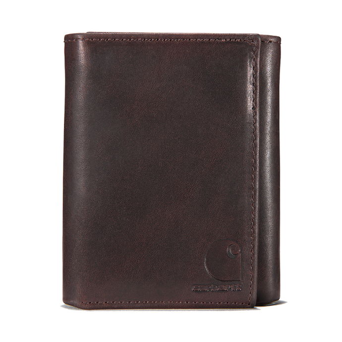 Carhartt Mens' Oil Tan Leather Trifold Wallet Dark Brown 800662-201
