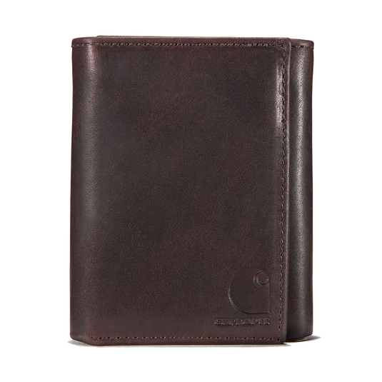 Carhartt Mens' Oil Tan Leather Trifold Wallet Dark Brown 800662-201