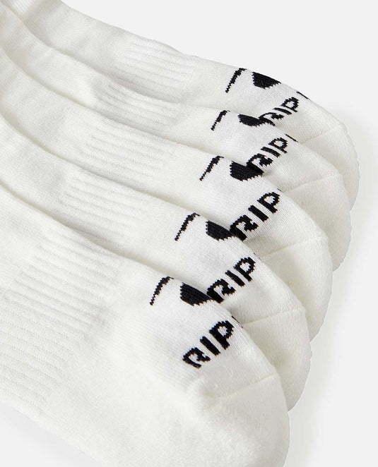 Rip Curl Men's Brand Ankle 5 Pack Socks White 006MSO-1000