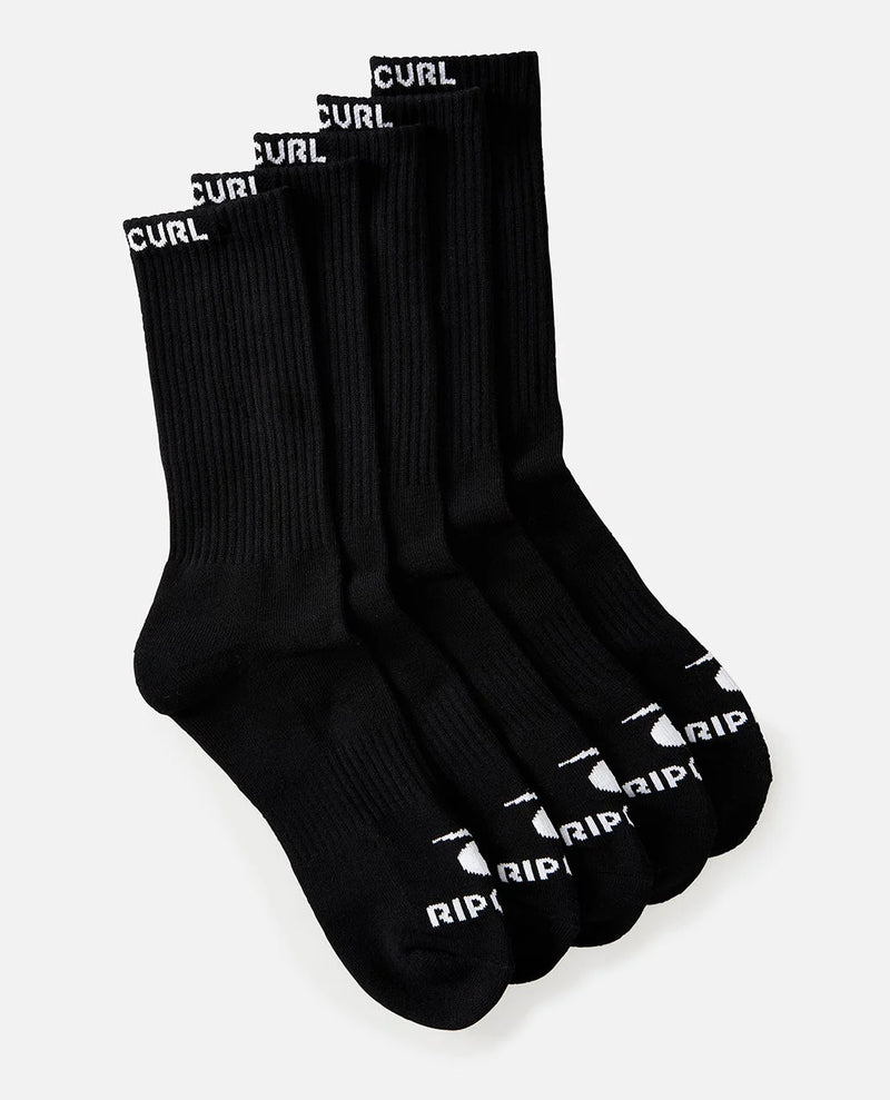 Load image into Gallery viewer, Rip Curl Men's Brand Crew Sock 5 Pack Black 007MSO-0090
