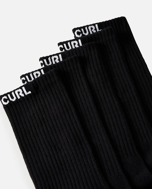 Rip Curl Men's Brand Crew Sock 5 Pack Black 007MSO-0090
