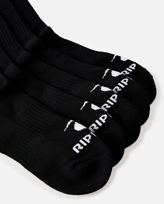 Rip Curl Men's Brand Crew Sock 5 Pack Black 007MSO-0090