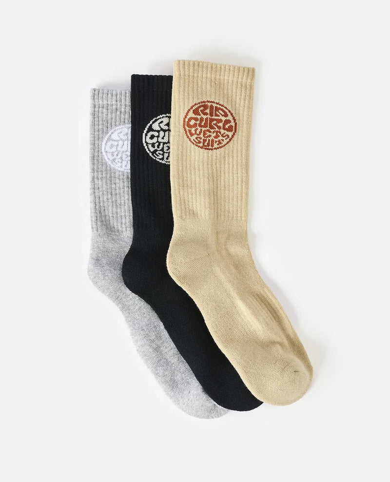 Load image into Gallery viewer, Rip Curl Men's Wetty Crew Sock 3 Pack Khaki Sand 009MSO-2371
