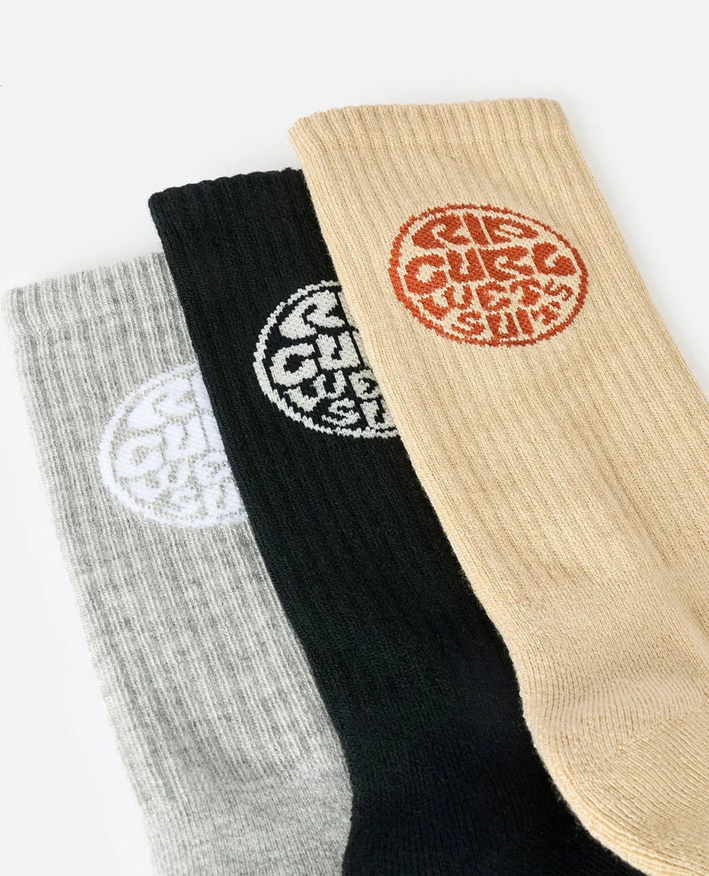 Load image into Gallery viewer, Rip Curl Men's Wetty Crew Sock 3 Pack Khaki Sand 009MSO-2371
