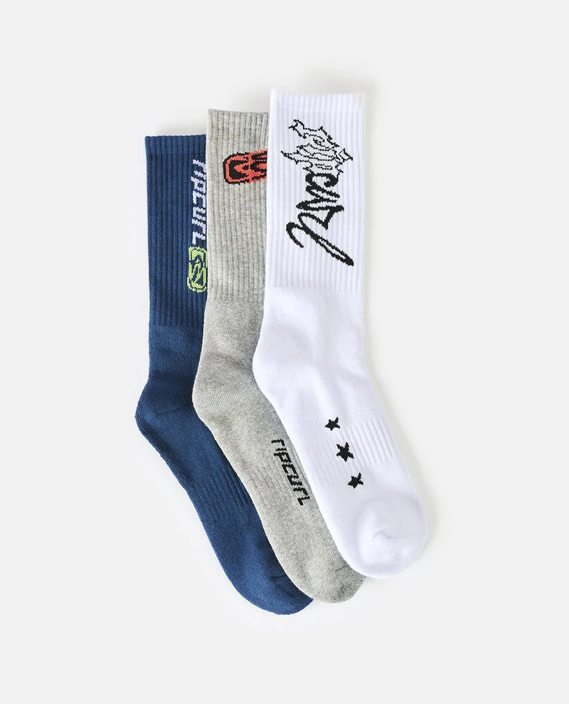 Load image into Gallery viewer, Rip Curl Men's Retro Crew Sock 3 Pack Grey Heather 00GMSO-3474

