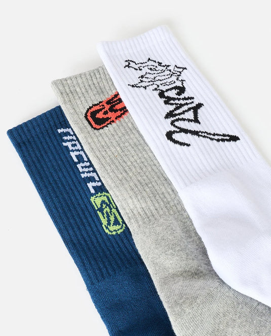 Rip Curl Men's Retro Crew Sock 3 Pack Grey Heather 00GMSO-3474