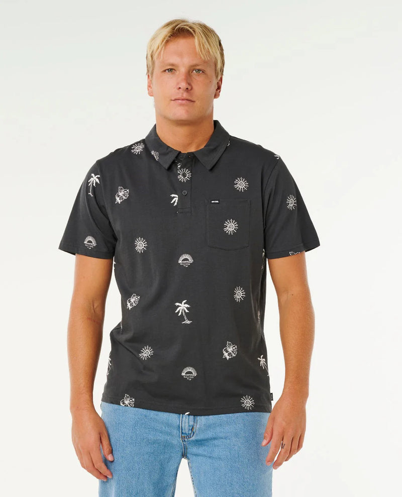 Load image into Gallery viewer, Rip Curl Men's Sessions Polo T-Shirt Washed Black 00WMPO_8264
