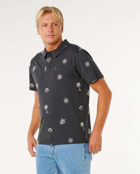 Rip Curl Men's Sessions Polo T-Shirt Washed Black 00WMPO_8264
