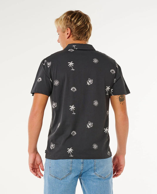 Rip Curl Men's Sessions Polo T-Shirt Washed Black 00WMPO_8264