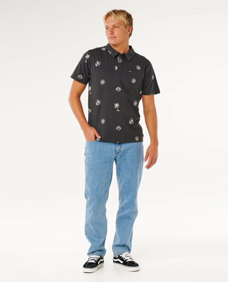Load image into Gallery viewer, Rip Curl Men's Sessions Polo T-Shirt Washed Black 00WMPO_8264
