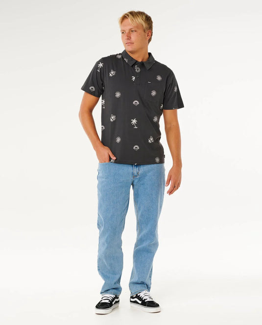 Rip Curl Men's Sessions Polo T-Shirt Washed Black 00WMPO_8264