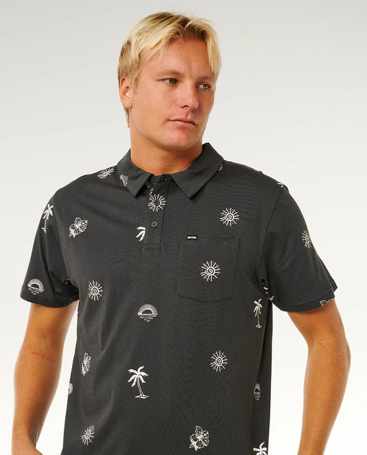 Rip Curl Men's Sessions Polo T-Shirt Washed Black 00WMPO_8264
