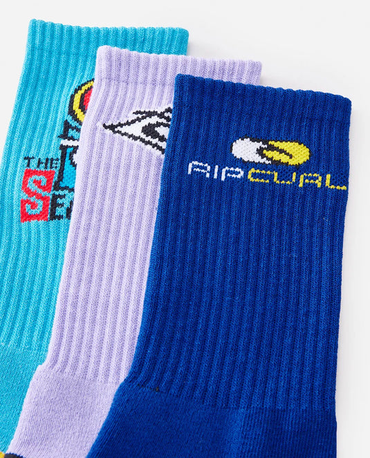 Rip Curl Men's Retro Crew Fleece Sock 3 Pack Multico 00GMSO-3282