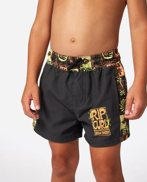 Rip Curl Kid's Kev Energy Block Volley Shorts (1-8) Washed Black 026TBO-8264