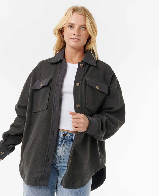 Rip Curl Women's High Tide Fleece Shacket Washed Black 02BWJA-8264