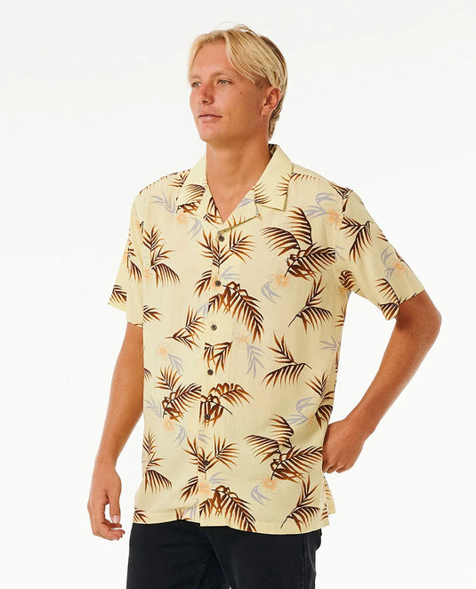 Rip Curl Men's Surf Revival Floral Short Sleeve Shirt Vintage Yellow 031MSH-8872