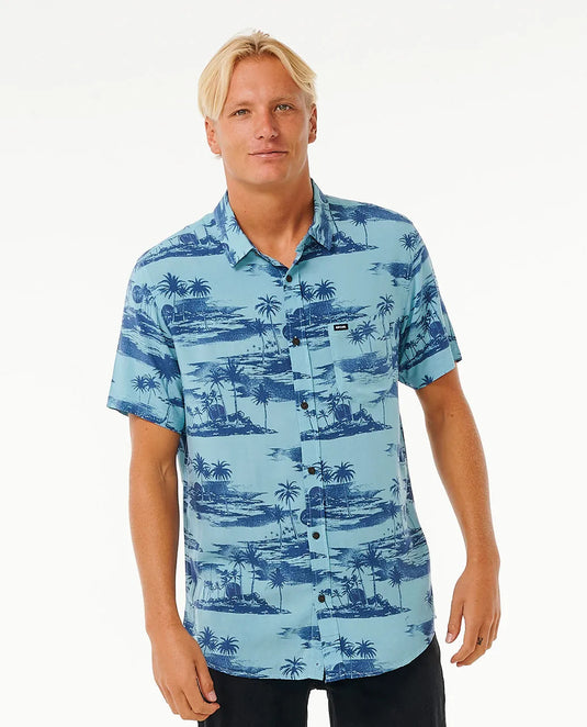 Rip Curl Men's Party Pack Short Sleeve Shirt Dusty Blue 032MSH-3458