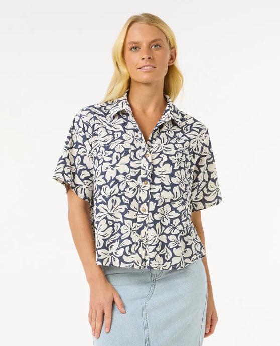 Rip Curl Women's Las Dalias Short Sleeve Shirt Navy 058WSH-0049