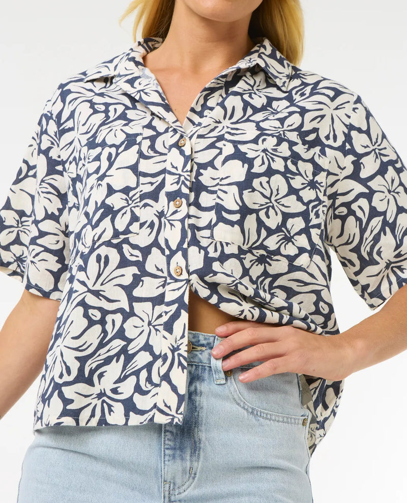 Load image into Gallery viewer, Rip Curl Women&#39;s Las Dalias Short Sleeve Shirt Navy 058WSH-0049
