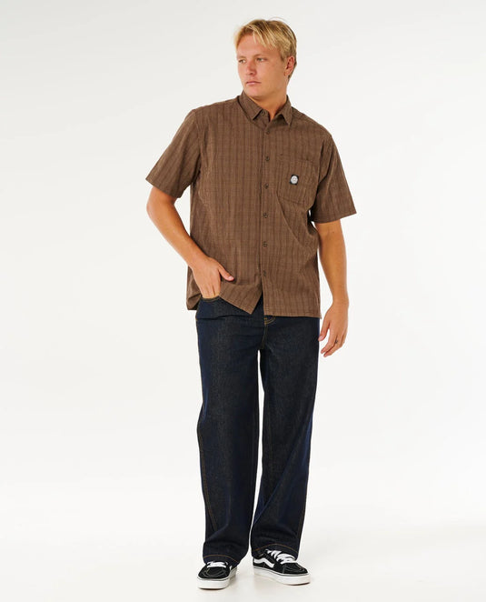 Rip Curl Men's Premium Surf Check Short Sleeve Shirt Coffee 06OMSH_0005