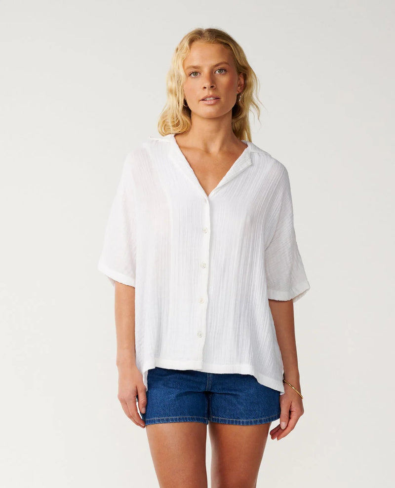 Load image into Gallery viewer, Rip Curl Women's Premium Surf Short Sleeve Shirt White 073WSH_1000
