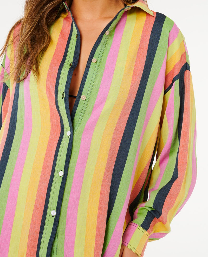 Load image into Gallery viewer, Rip Curl Women's Neon Stripe Relaxed Shirt Multico 07PWSH-3282
