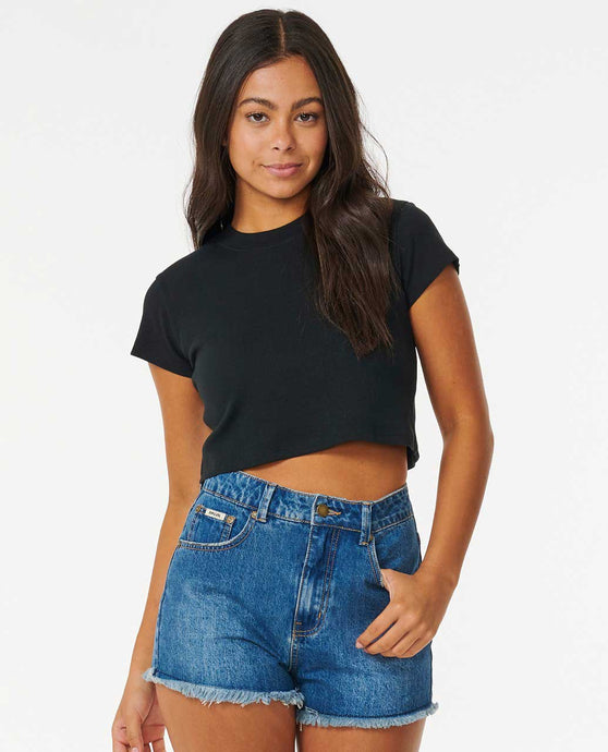 Rip Curl Women's Classic Ribbed T-Shirt Black 08AWTE-0090