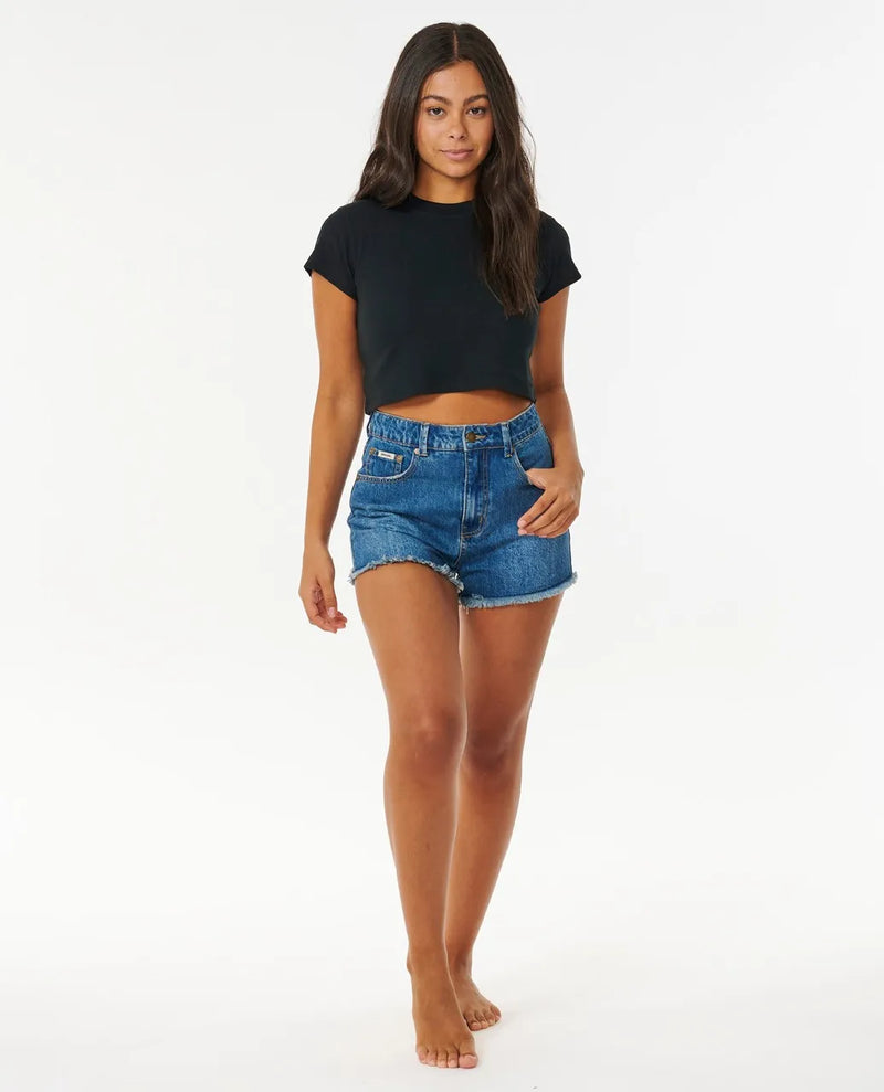 Load image into Gallery viewer, Rip Curl Women&#39;s Classic Ribbed T-Shirt Black 08AWTE-0090
