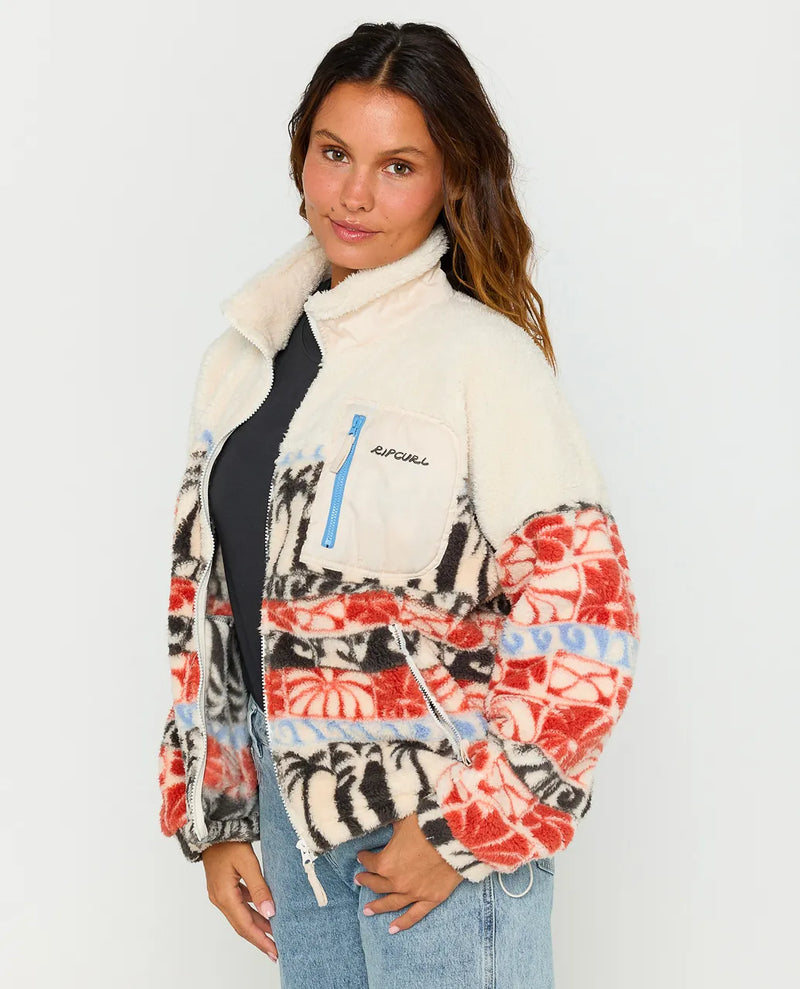 Load image into Gallery viewer, Rip Curl Women&#39;s Oceanic Zip Thru Polar Beige Fleece 09QWFL-0001
