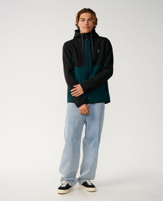 Rip Curl Men's Search Series Panelled Zip Through Fleece Blue Green 09VMFL-76