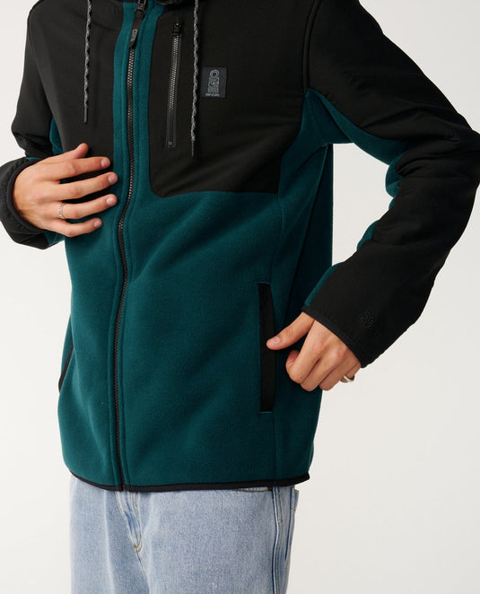 Rip Curl Men's Search Series Panelled Zip Through Fleece Blue Green 09VMFL-76
