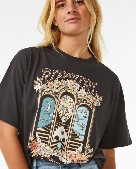 Rip Curl Women's Tropical Tour Heritage T-Shirt Washed Black 0B6WTE-8264
