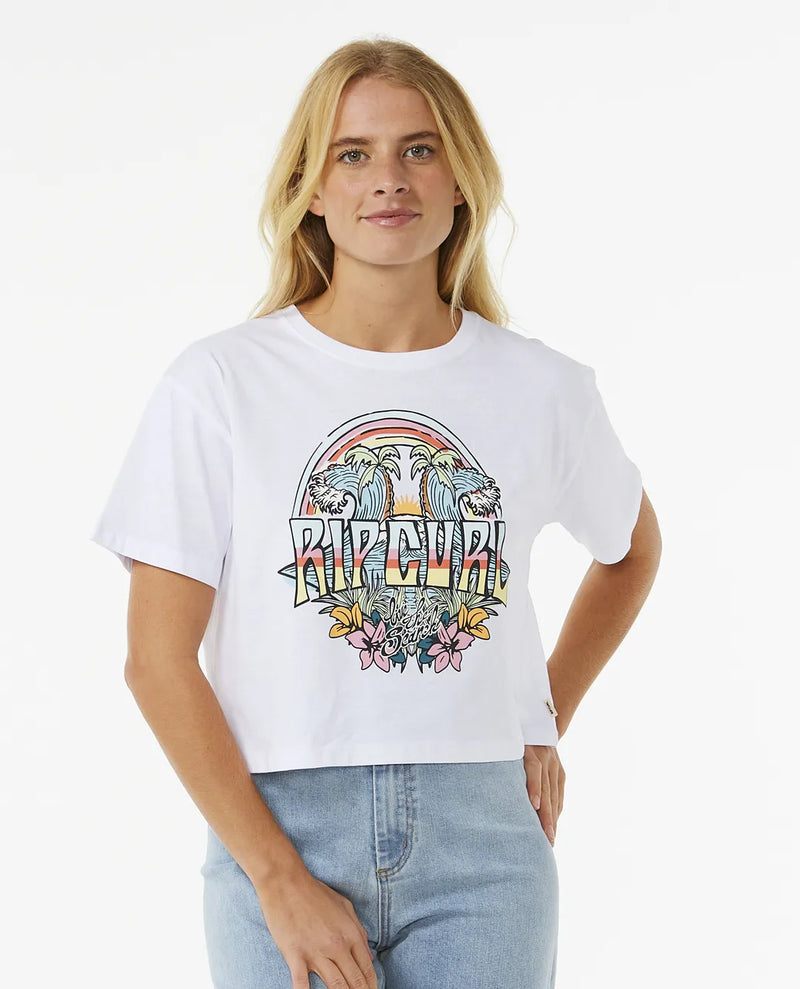 Load image into Gallery viewer, Rip Curl Women&#39;s Block Party Crop T-Shirt White 0B8WTE-1000
